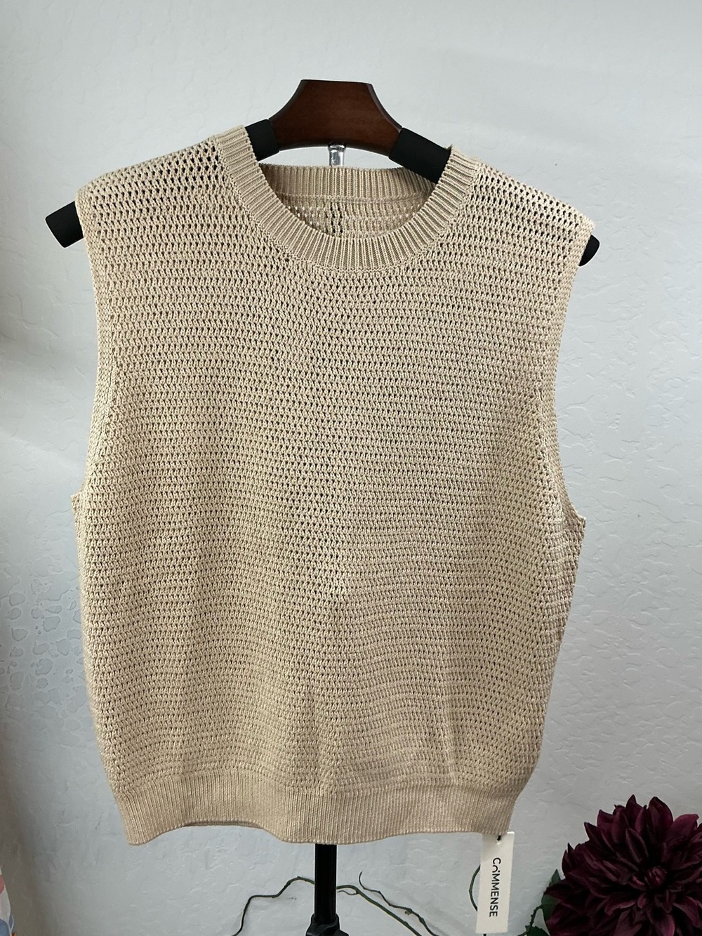 Commense Cream Open-Knit Sleeveless Shell Top - Picture 2 of 2